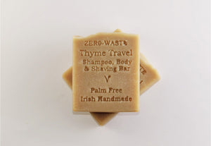 Thyme Travel Zero Waste Palm Oil Free Shampoo Bar and Shaving Bar - eco friendly Irish business