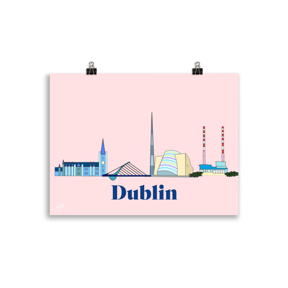Dublin Skyline 30x40cm Pink Print Poster